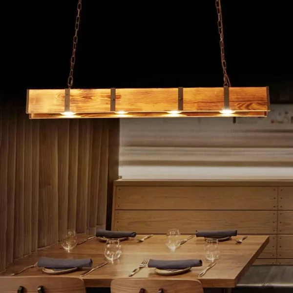 Farmhouse Chandelier with Wood Beam: Rustic Vintage Pendant Light