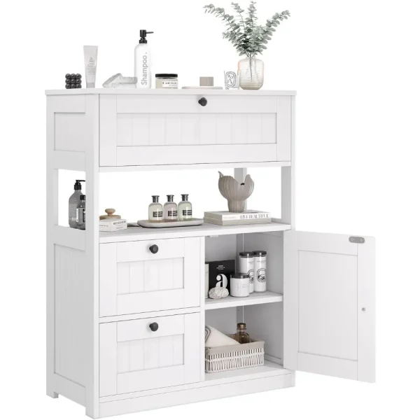 Bathroom cabinet, modern bathroom floor storage cabinet with 1 door and 3 drawers