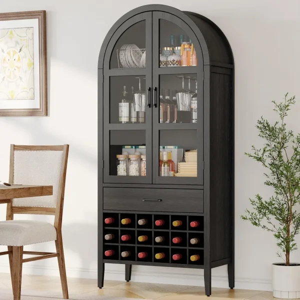 Tall Arched Wine & Liquor Bar Cabinet with Storage