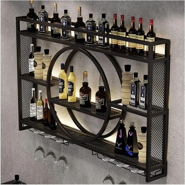 39" Metal Wall Mounted Wine and Liquor Rack with LED lighting