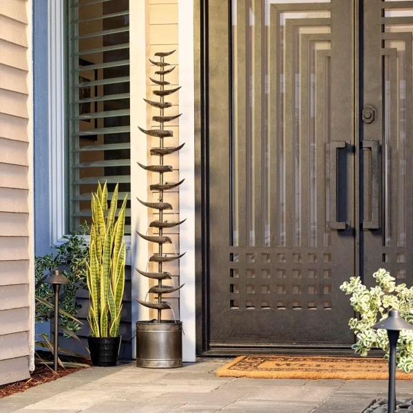 70" Tall Metal Tiered Leaf Cascading Water Fountain for Indoor Outdoor Use