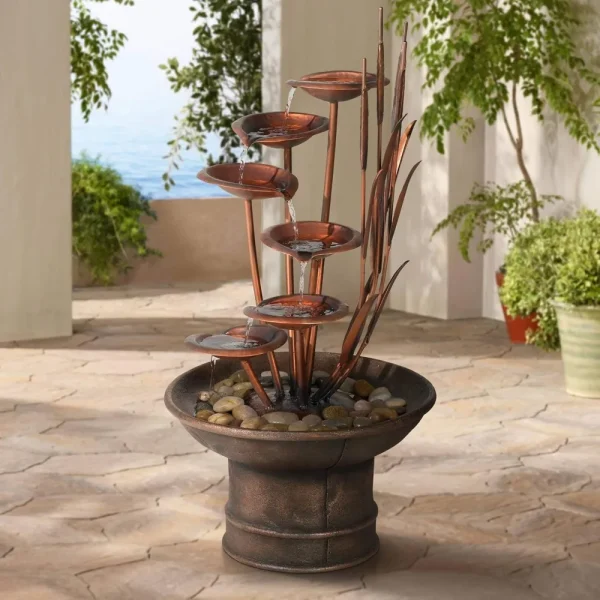 Water Lilies and Cat Tails 33" High Large Indoor Outdoor Tiered Floor Fountain